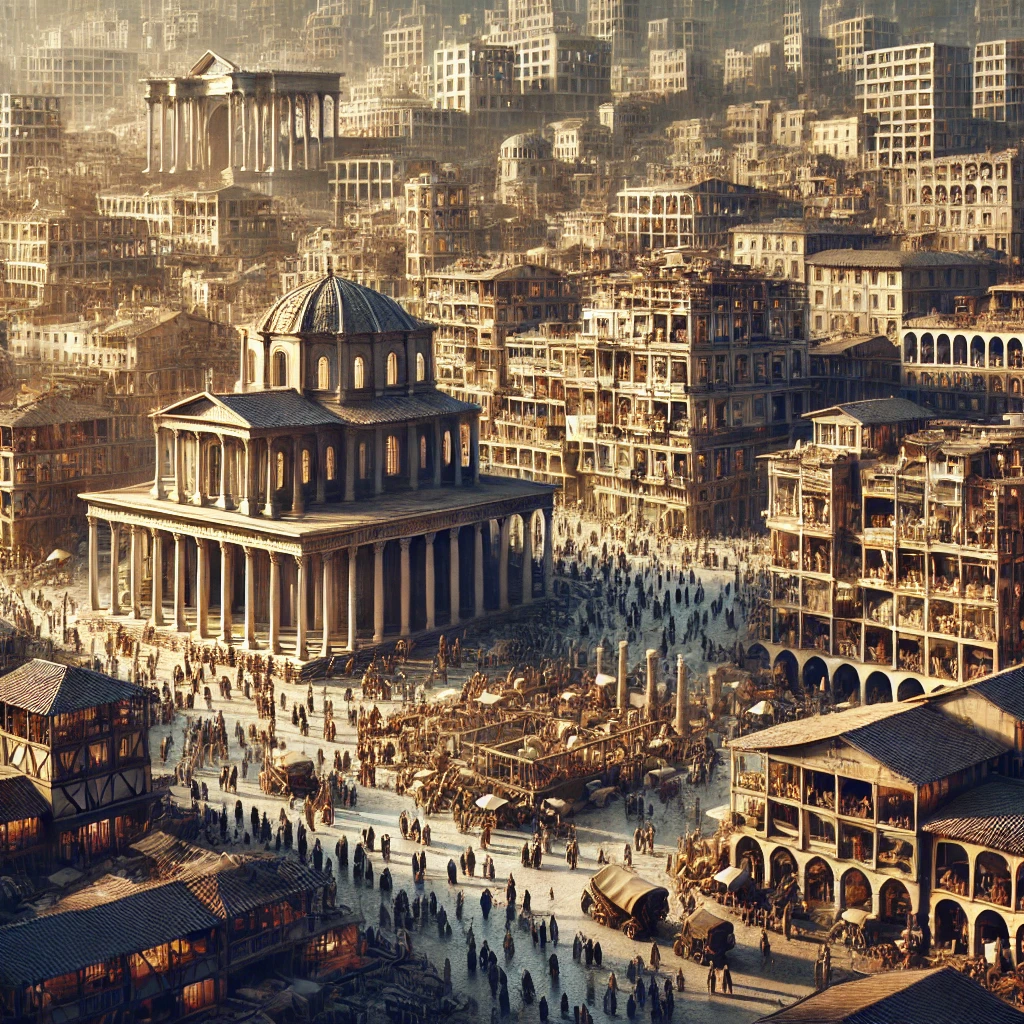 An artistic representation of ancient Rome during the reign of Emperor Tiberius