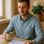 Young man budgeting at home with focus and calm atmosphere